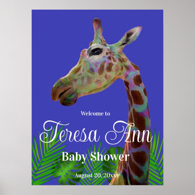 Roligt funky, färgstark Giraffe Baby Shower Skum B Poster (Framsidan)