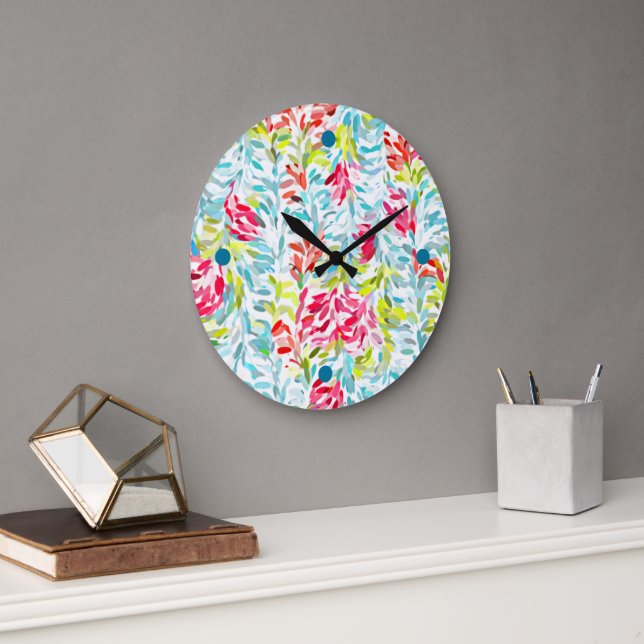 Roligt Funky Sommar Färg Paint Splatter Art Stor Klocka (Kontor)
