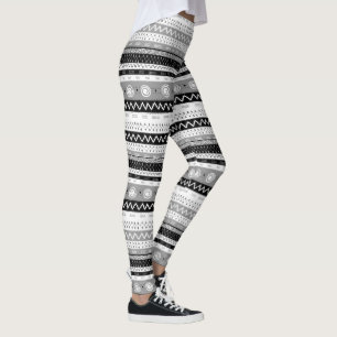 Roligt, Funky, svartvitt med flera mönster Leggings