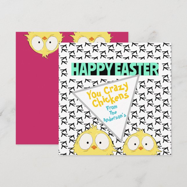 Roligt Funny Cute "Glad påsk You Crazy Chickens" | Julkort (Fram/baksida)