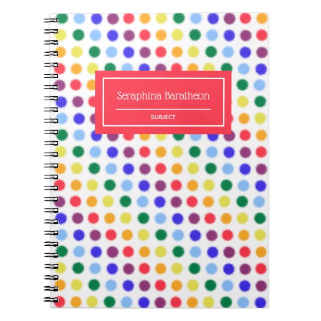 Roligt Fuzzy Rainbow Dots Personlig Anteckningsbok (Framsidan)