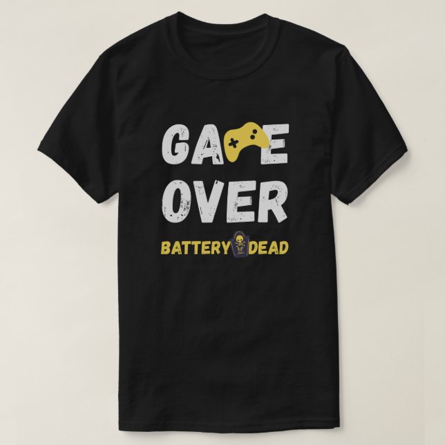 Roligt Game Over Batteri Dött Konst T Shirt (Design framsida)