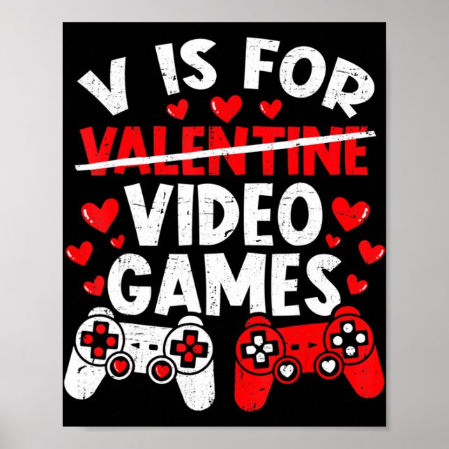 Roligt Gamer Valentines day Boys Vis för videospel Poster (Framsidan)