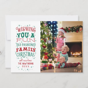 Roligt Gammalt fotoport för fixerad familj Julkort