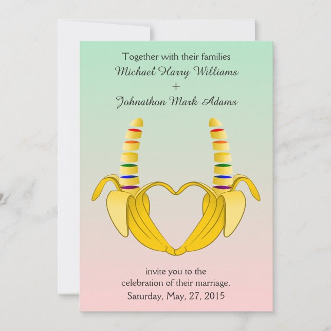 Roligt Gay Banana Heart Wedding bjudande Inbjudningar (Framsida)