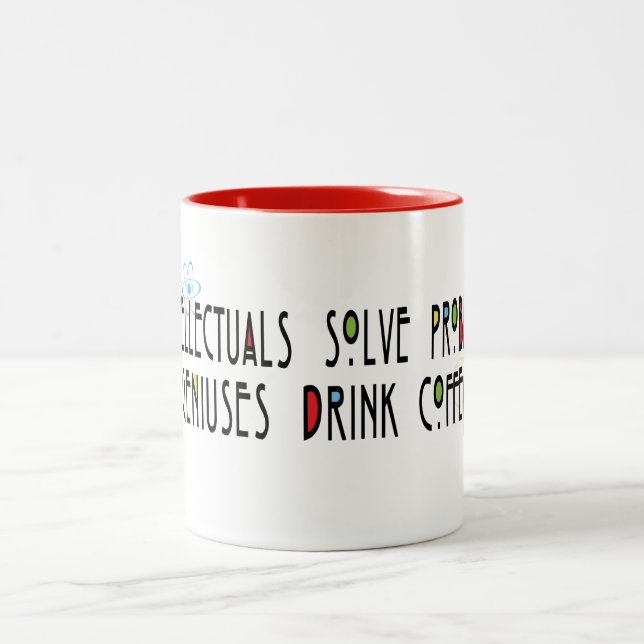 Roligt "Geniuser Dricker Kaffe"  Två-Tonad Mugg (Center)