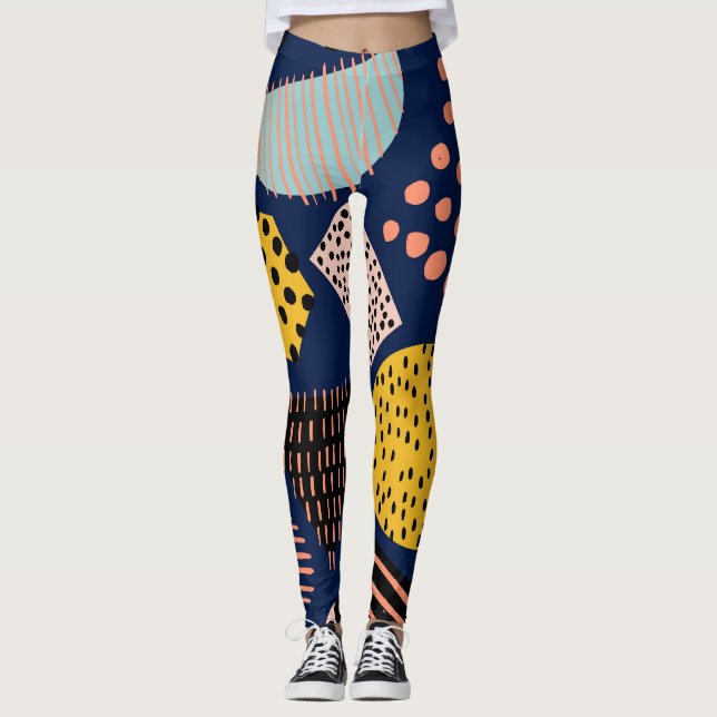 Roligt Geometri: Abstrakt Multifärgad Mönster Leggings (Framsida)