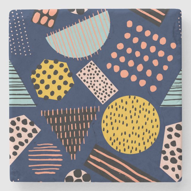 Roligt Geometri: Abstrakt Multifärgad Mönster Stenunderlägg (Framsidan)