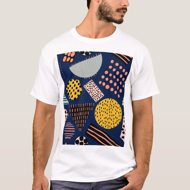 Roligt Geometri: Abstrakt Multifärgad Mönster T Shirt (Framsida)
