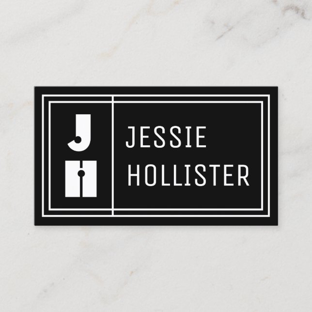 Roligt Geometric Modern Initialer & Namn | Svart Visitkort (Framsida)