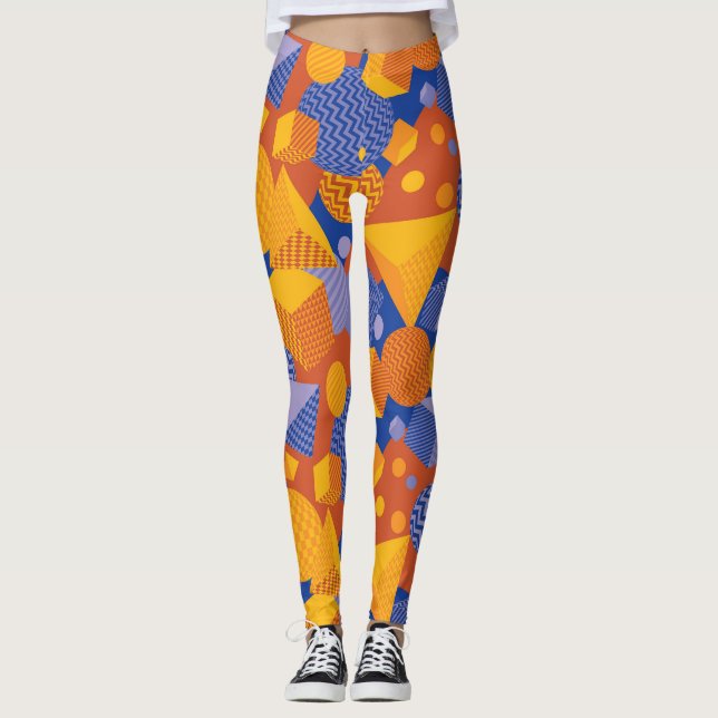 Roligt Geometric Orange Violet Mönster Leggings (Framsida)