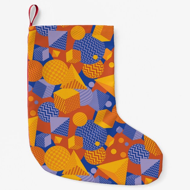 Roligt Geometric Orange Violet Mönster Liten Julstrumpa (Framsidan)