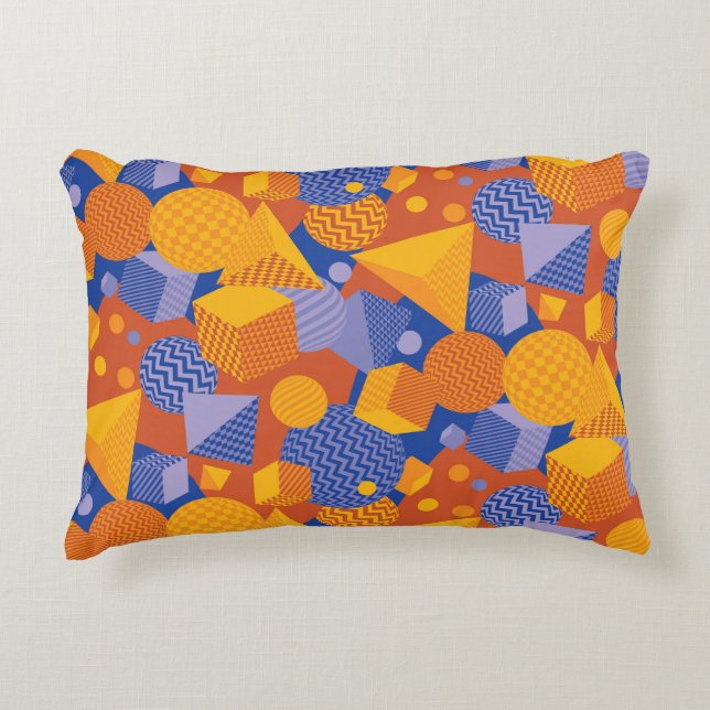 Roligt Geometric Orange Violet Mönster Prydnadskudde (Framsidan)