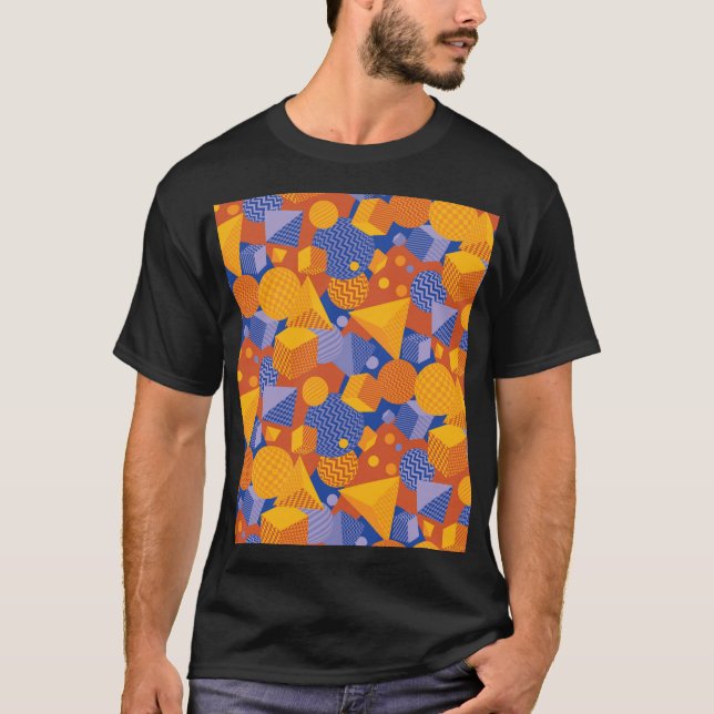 Roligt Geometric Orange Violet Mönster T Shirt (Framsida)