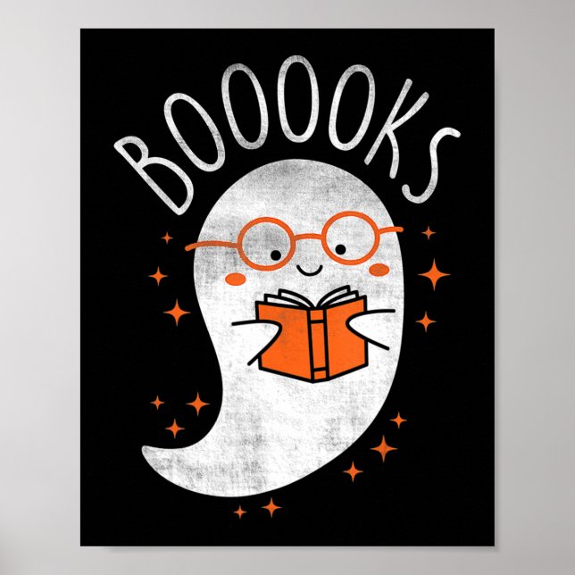 Roligt Ghost Bok läser Halloween Cute Teacher Top Poster (Framsidan)