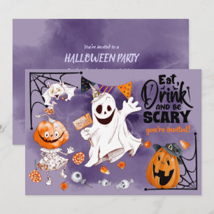 Roligt Ghost, Jack O'Lantern, Fladdermus Halloween Inbjudningar