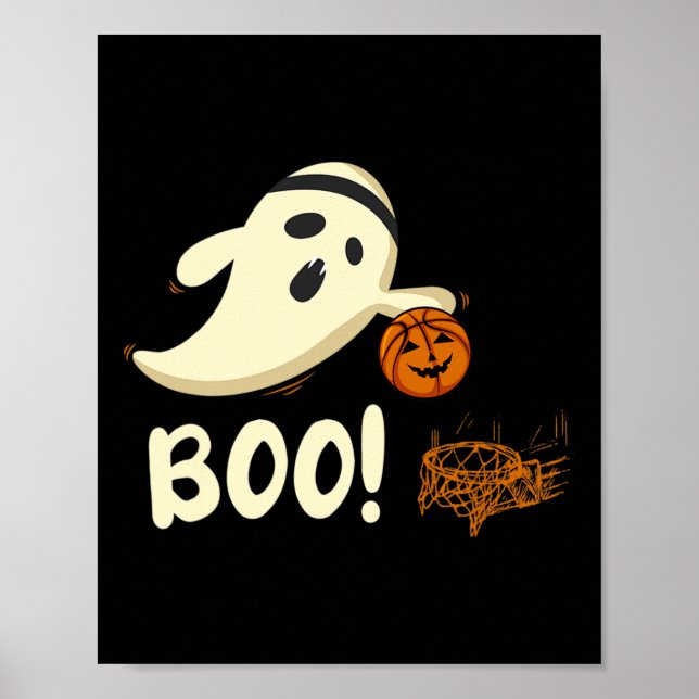 Roligt Ghost Player Boo Basketball Halloween Costu Poster (Framsidan)