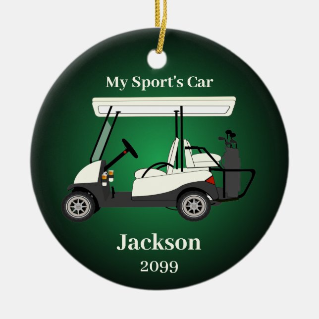 Roligt Gift för honom Golfer Golf Cart Julgransprydnad Keramik (Framsidan)