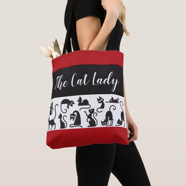 Roligt Gift! Katt Dam Whimsical Tote Tygkasse (Närbild)