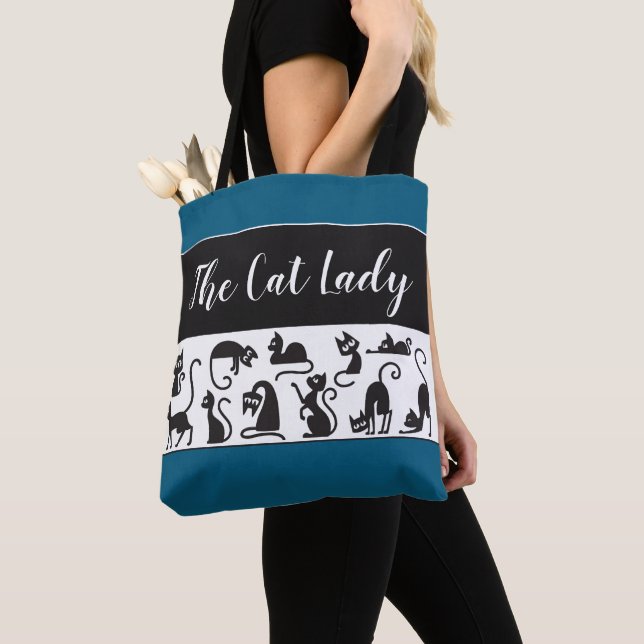 Roligt Gift! Katt Dam Whimsical Tote Tygkasse (Närbild)