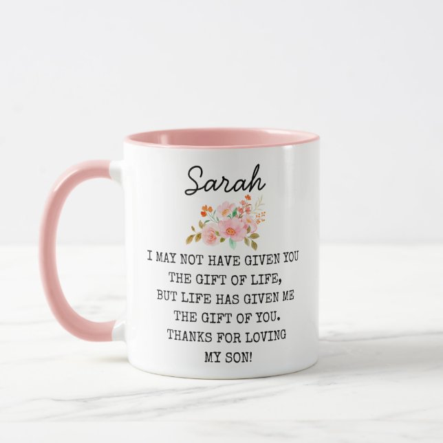 Roligt Gift till Dotter/Son i Lag, Personlig Bröll Mugg (Vänster)