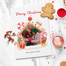Roligt Gingerbröd House-julfoto Julkort