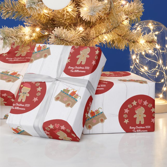 Roligt Gingertea Cookie Namn Rustic Wood Red Presentpapper (Helgdagar)