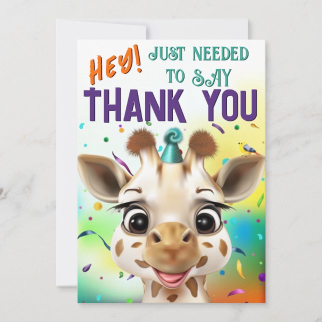 Roligt Giraffe Colorful Confetti Birthday Tack Kort (Framsida)