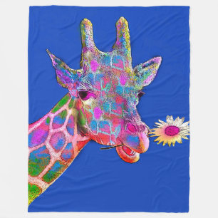 Roligt Giraffe Pop Art med blomma Fleecefilt