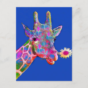 Roligt Giraffe Solros Färger Vykort