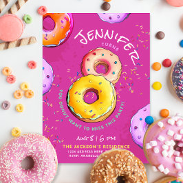 Roligt Girl 8th Rosa Donut Colorful Sprinkles Part Inbjudningar