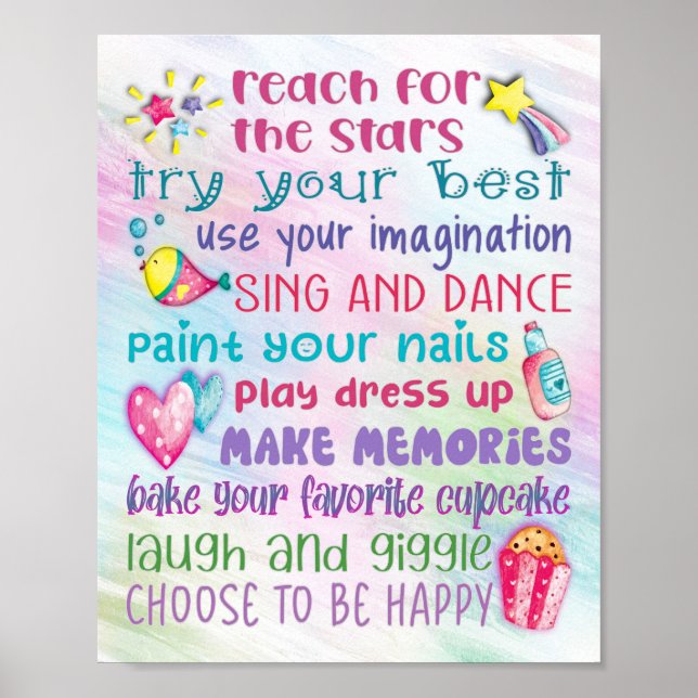 Roligt Girl's Motivational Quotes Poster - 8x10 (Framsidan)