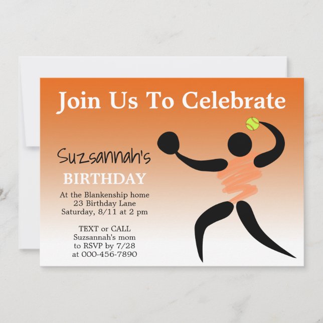 Roligt Girls Softball Anpassningsbar Födelsedagsfe Inbjudningar (Framsida)