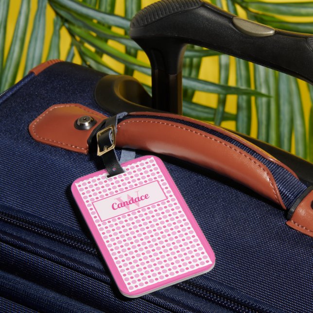 Roligt, Girly, Light and Mörk Rosa Polka-punkt Bagagebricka (Framsida Insitu 1)