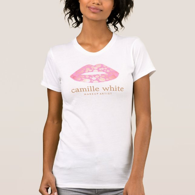 Roligt Girly Makeup Artist Rosa och Guld Läppar T-shirt (Framsida)