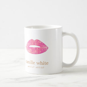 Roligt Girly Makeup Artist Rosa Sequin Läppar Kaffemugg