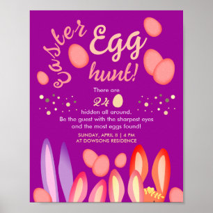 Roligt Girly Påskägg Hunt Bunny Öron Rosa Party Poster