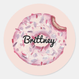 Roligt Girly Rosa Sprinkles eget namn Donut Party Runt Klistermärke