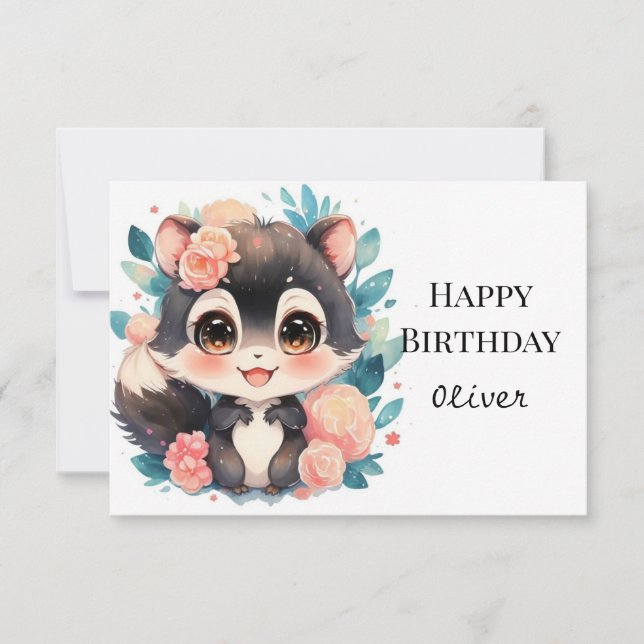Roligt Girly Skunk Birthday Kort (Framsida)