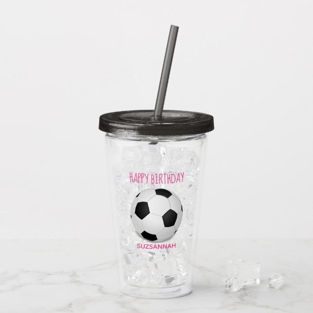 Roligt Girly Soccer Anpassningsbar Rosa Födelsedag Take Away Mugg (Baksida Ice)