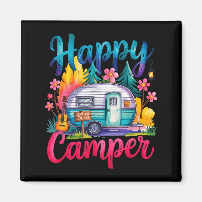 Roligt glad campingutrustning trailer husvagn barn magnet (Framsidan)