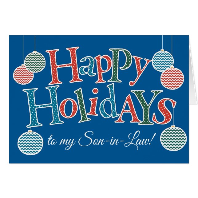 Roligt Glad helg, för Son-in-Law Baubles Hälsningskort (Framsidan Horizontal)