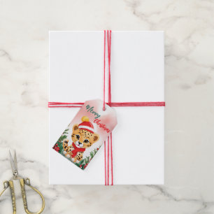 Roligt glad jul krans Söt gepard tomte Presentetikett