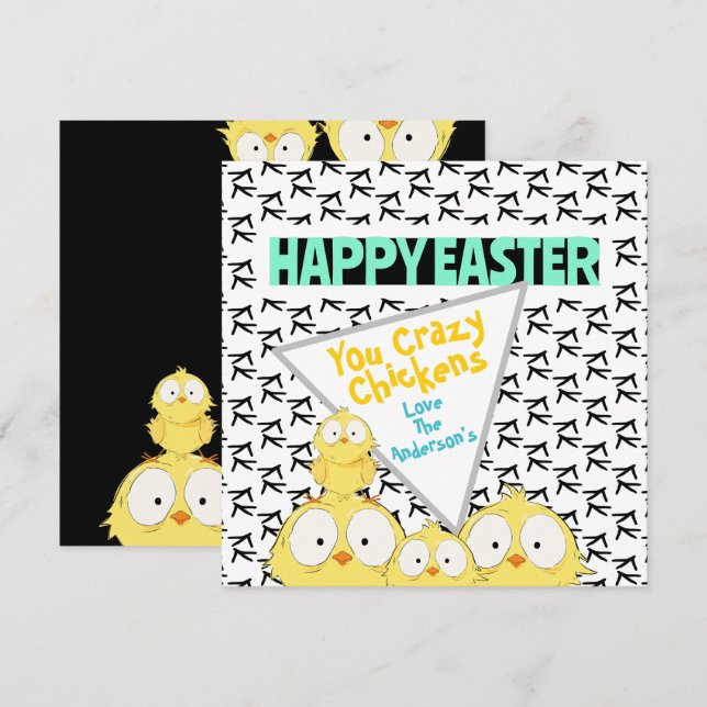 Roligt "Glad påsk" Du Crazy Chickens | Julkort (Fram/baksida)
