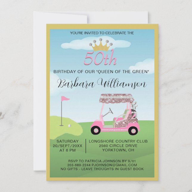 Roligt Glam Femtio Dam Golfer 50:e Födelsedagsfest Inbjudningar (Framsida)