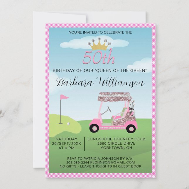 Roligt Glam Femtio Dam Golfer 50:e Födelsedagsfest Inbjudningar (Framsida)