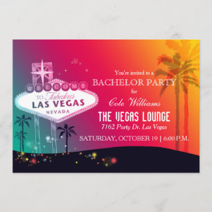 Roligt Glam Las Vegas Sängkantsfest Inbjudningar