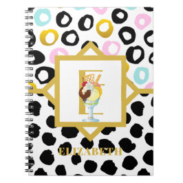 Roligt Glass Sundae Black Rosa Monogram Girls Anteckningsbok