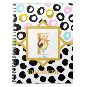 Roligt Glass Sundae Black Rosa Monogram Girls Anteckningsbok