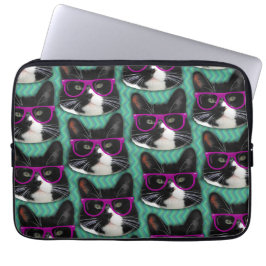 Roligt Glass Tuxedo Cat Epic Mönster Art Laptop Fodral